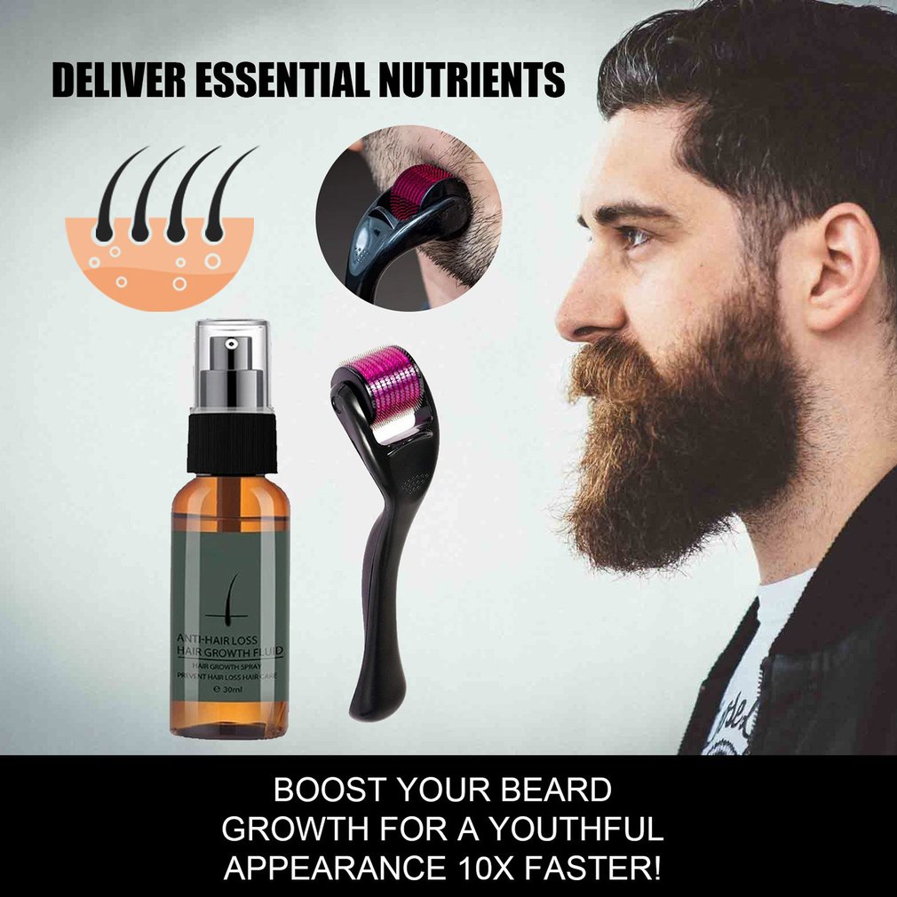Beard Growth Spray Set Microneedle Rollers Nourishing And Moisturizing Spray