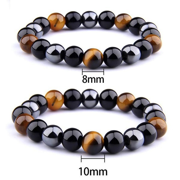 BUY 2+1 FREE = 3 !!! Unisex Fashion Natural Stone Bracelet Tiger Eye Triple Protection Hematite and Black Obsidian Bracelet Gift Jewelry