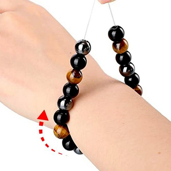 BUY 2+1 FREE = 3 !!! Unisex Fashion Natural Stone Bracelet Tiger Eye Triple Protection Hematite and Black Obsidian Bracelet Gift Jewelry