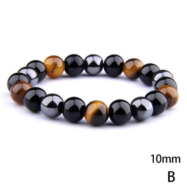 BUY 2+1 FREE = 3 !!! Unisex Fashion Natural Stone Bracelet Tiger Eye Triple Protection Hematite and Black Obsidian Bracelet Gift Jewelry