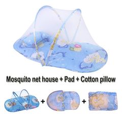 Large portable folding baby mosquito net free installation with sleeping pad pillow mosquito net super soft Blue one size
