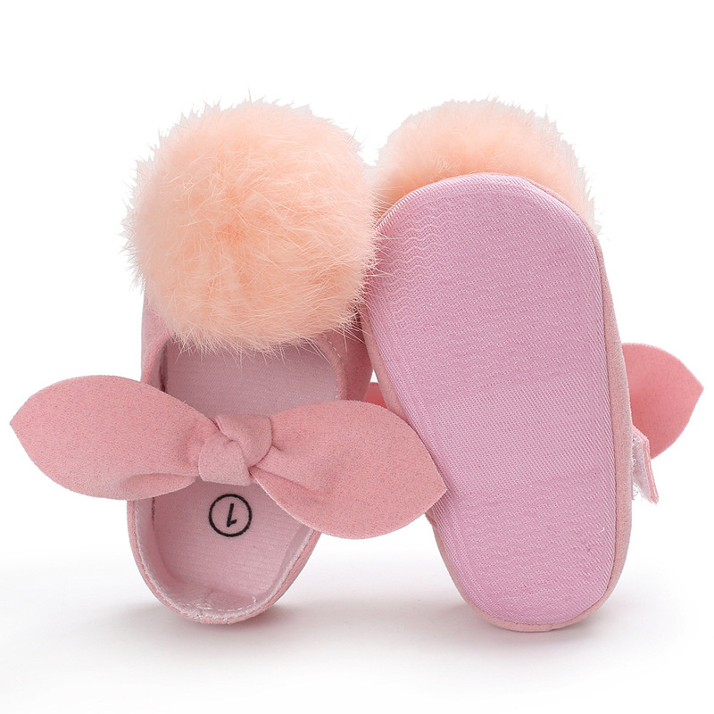 Baby princess shoes 0-1 years old women&apos;s treasure hair ball princess shoes thin silica gel antiskid