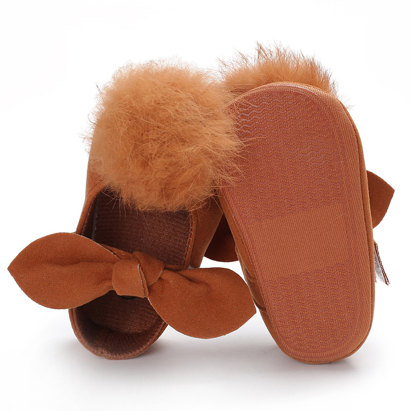 Baby princess shoes 0-1 years old women&apos;s treasure hair ball princess shoes thin silica gel antiskid