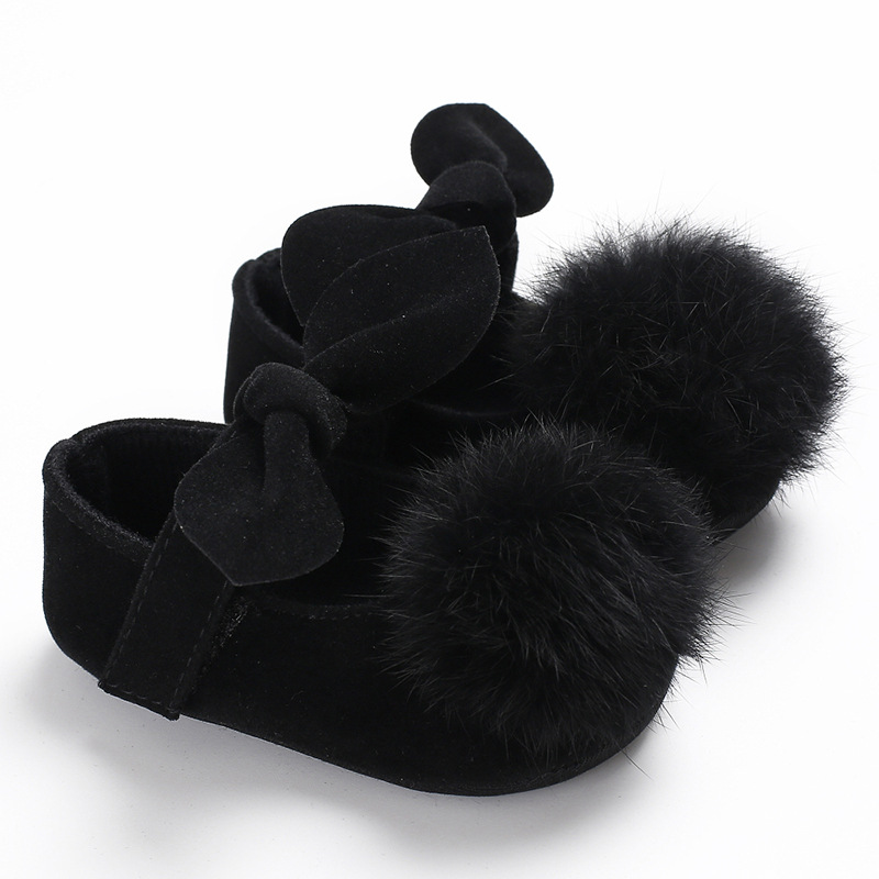 Baby princess shoes 0-1 years old women&apos;s treasure hair ball princess shoes thin silica gel antiskid