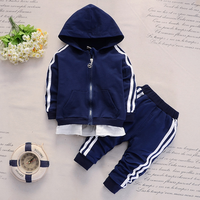 Baby sports suit 1-5 years old baby two bar pull strip long sleeve Hoodie trousers two piece suit
