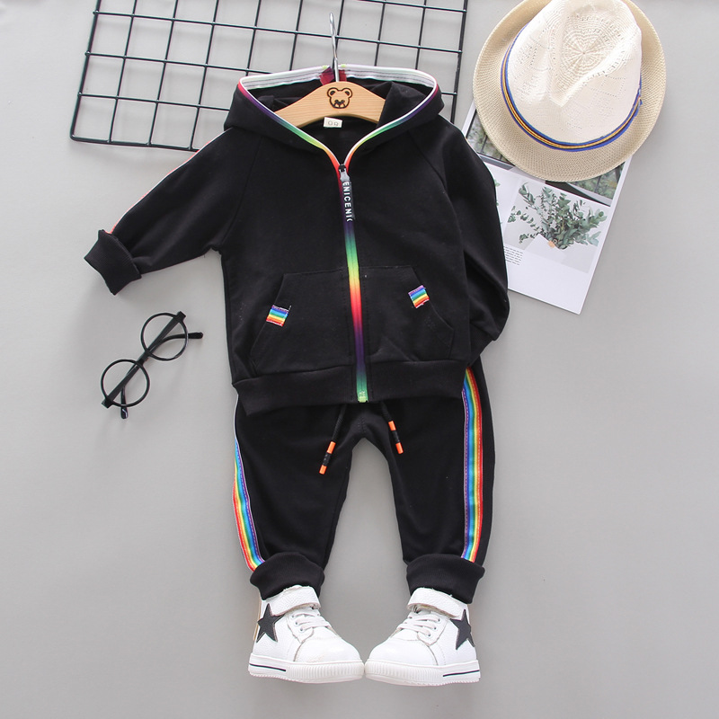 Baby sports suit 1-5 years old baby two bar pull strip long sleeve Hoodie trousers two piece suit