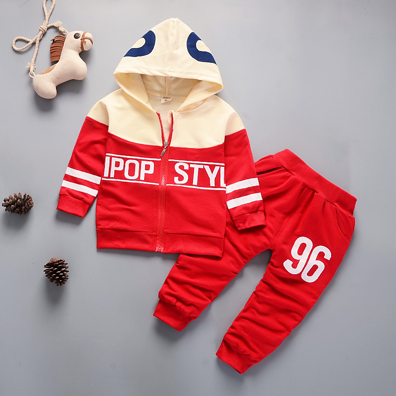 Baby sports suit 1-5 years old baby two bar pull strip long sleeve Hoodie trousers two piece suit