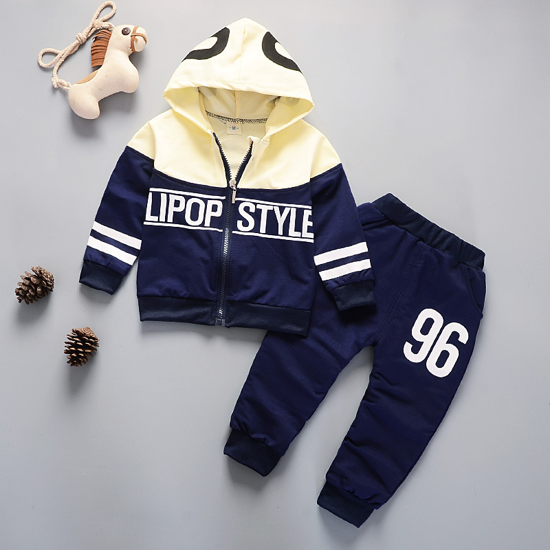 Baby sports suit 1-5 years old baby two bar pull strip long sleeve Hoodie trousers two piece suit