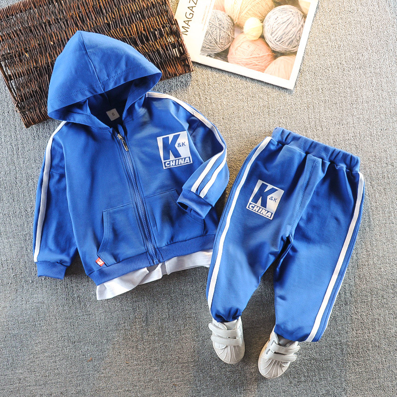 Baby sports suit 1-5 years old baby two bar pull strip long sleeve Hoodie trousers two piece suit