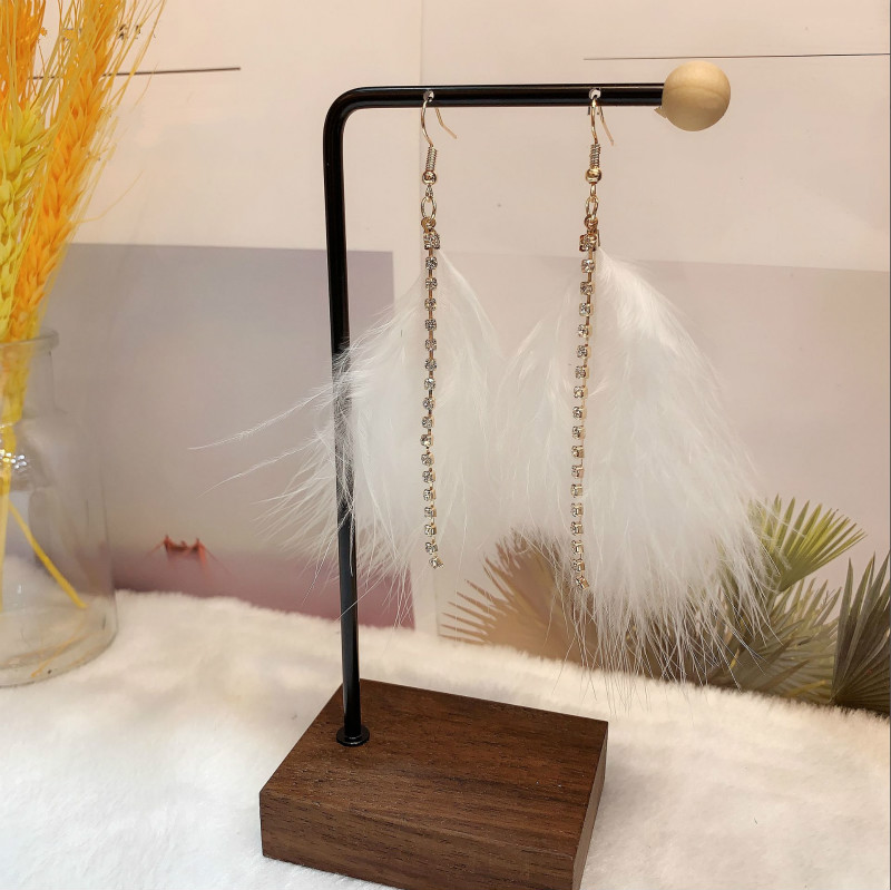 Sexy earrings exaggerated ostrich feather earrings temperament fairy long feather tassel earrings