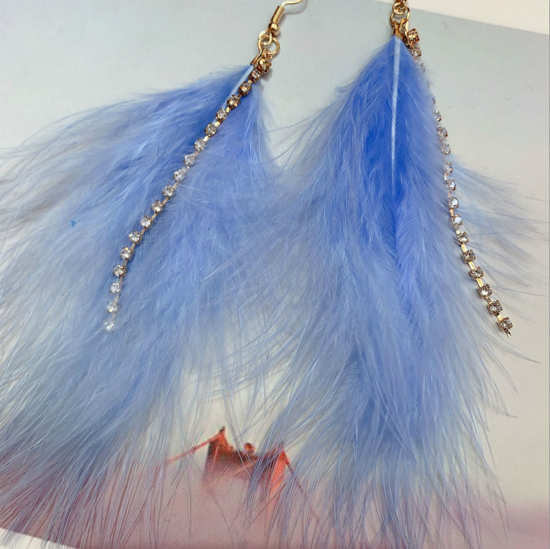 Sexy earrings exaggerated ostrich feather earrings temperament fairy long feather tassel earrings