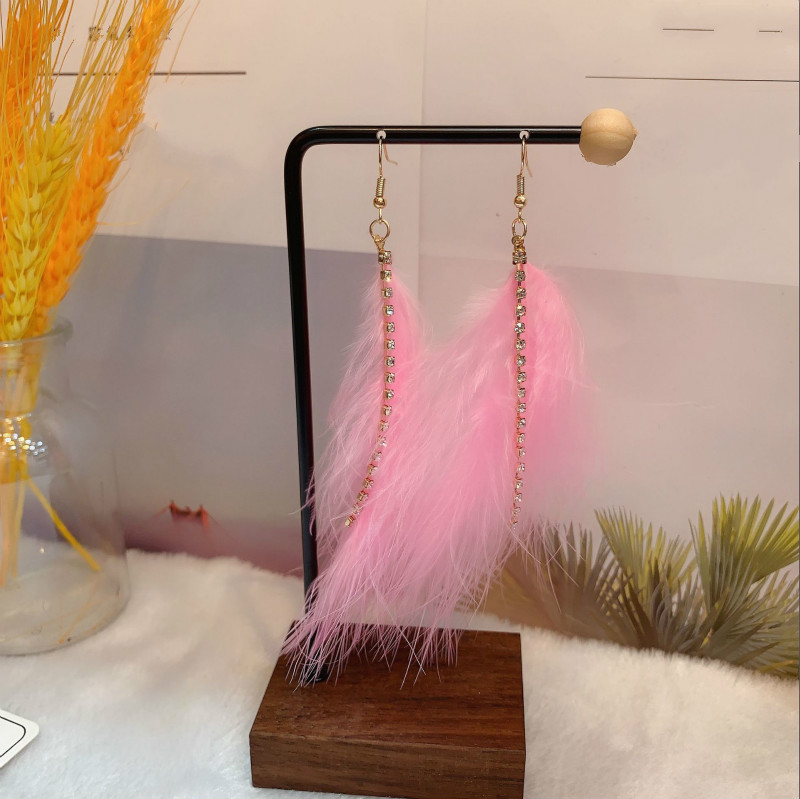 Sexy earrings exaggerated ostrich feather earrings temperament fairy long feather tassel earrings