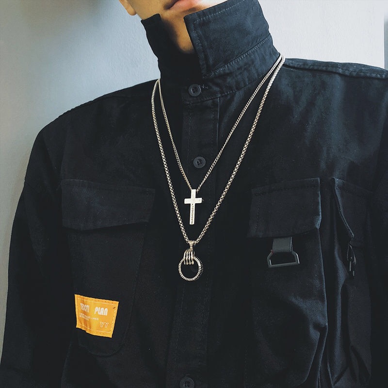 Men and women couple necklace personalized sweater chain pendant skull hand ring cross pendant
