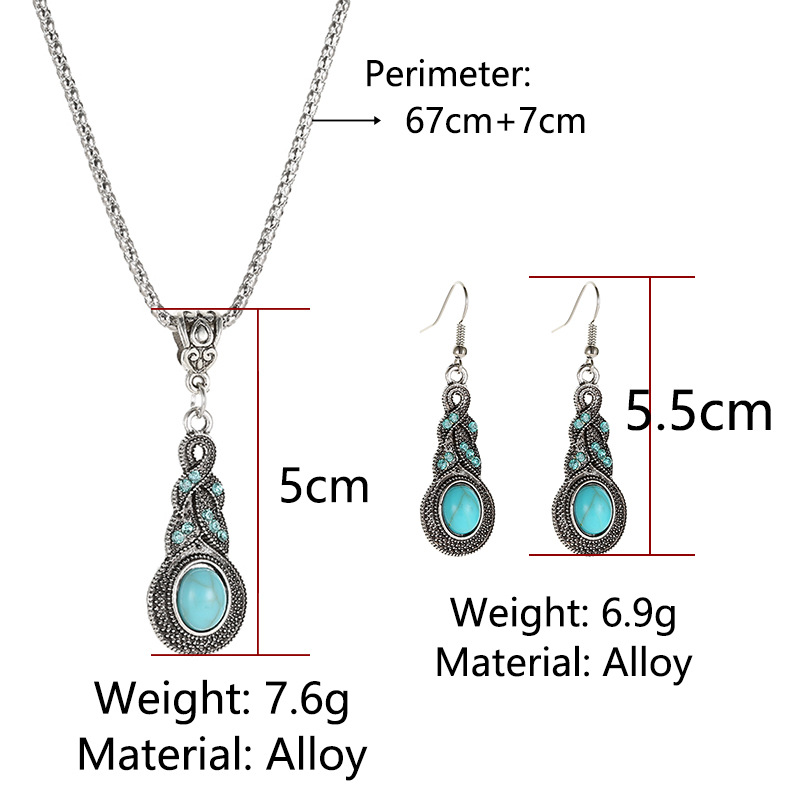 Women&apos;s jewelry vintage set temperament accessories blue diamond inlaid turquoise earrings