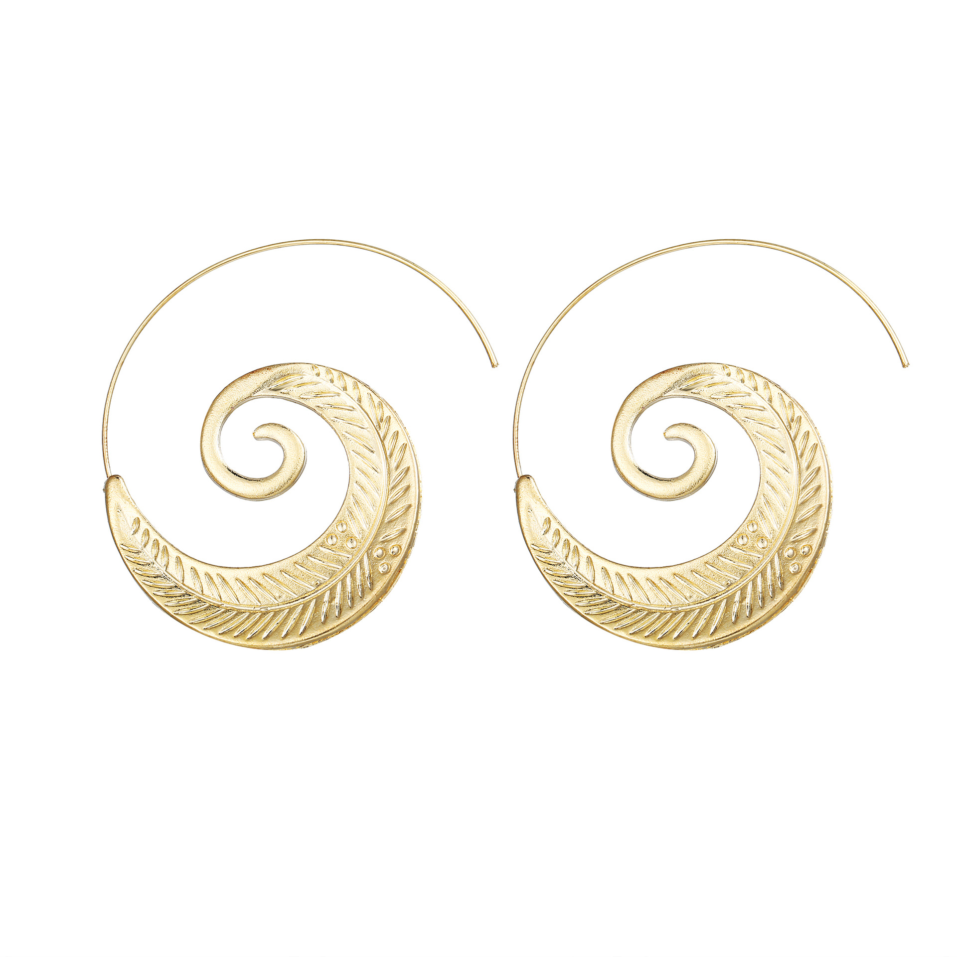 Exaggerated swirl gear-shaped leaf snail shell retro oval spiral type women&apos;s earrings