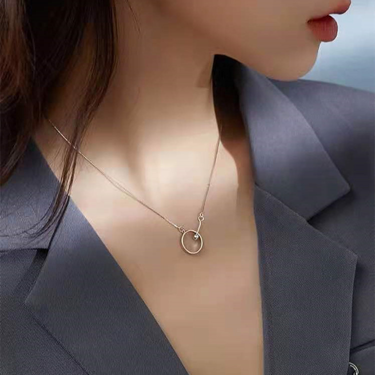 Ring bead necklace female light luxury high class clavicle chain simple temperament accessories