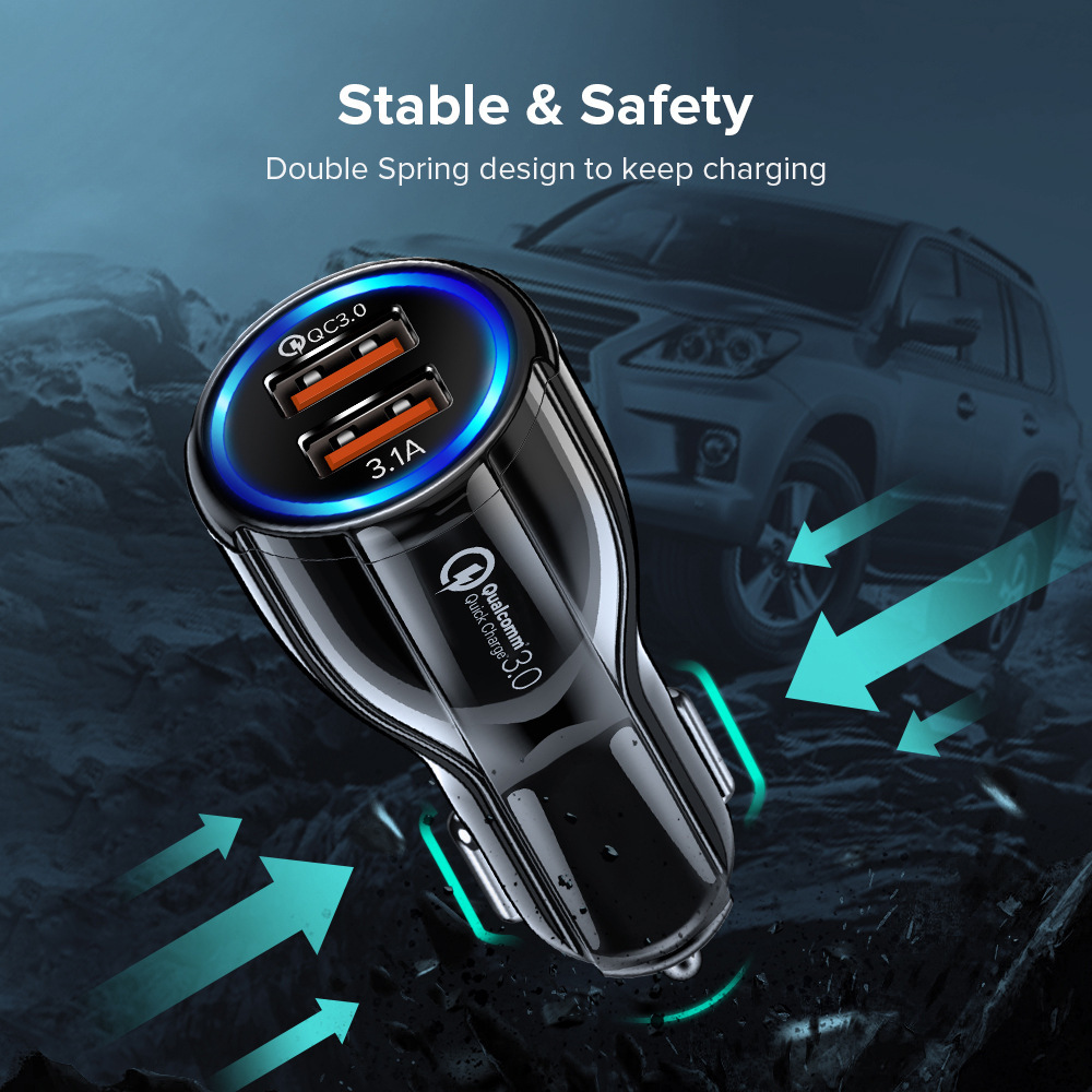 Double port fast charging mobile car charger qc3.0 fast charging car charger head luminous LED multi