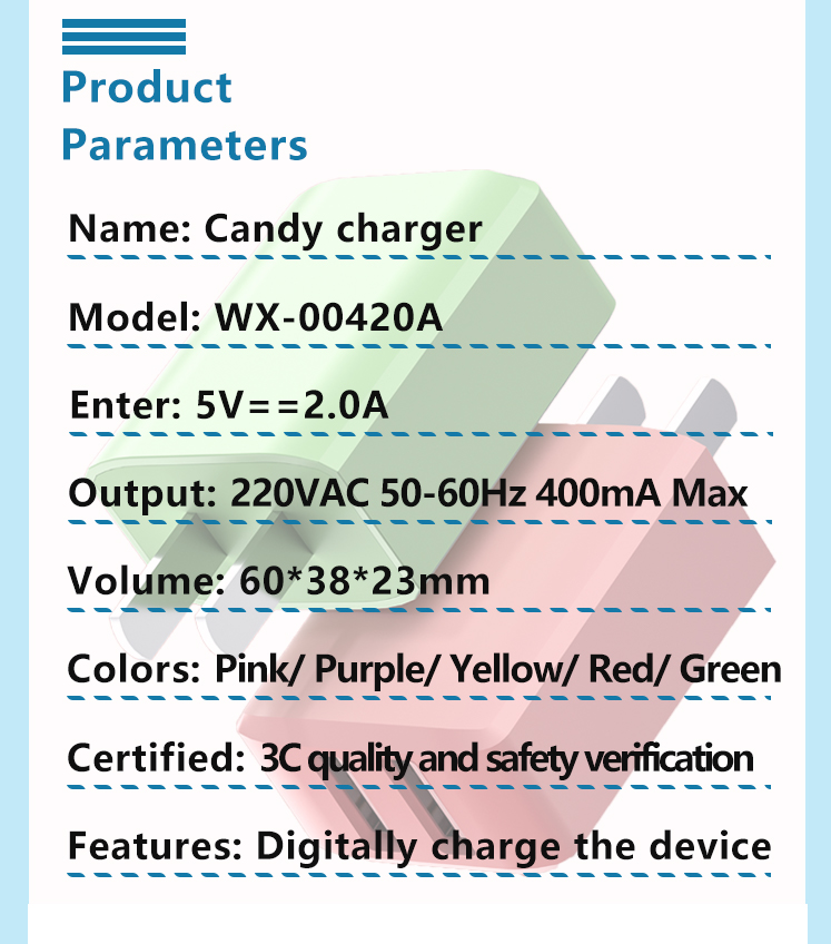 Macaron color 5V2A charger Macaron adapter for Apple Android Huawei phones
