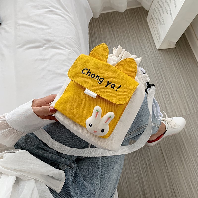 Cross border foreign trade canvas bucket bag women's bag Korean fashion sweet color contrast