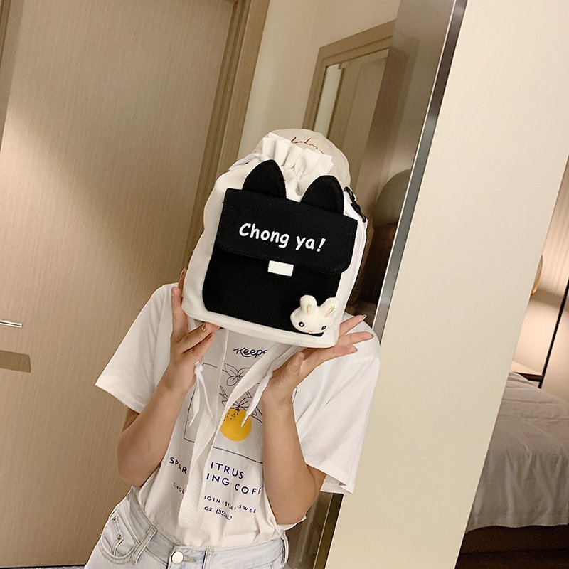 Cross border foreign trade canvas bucket bag women's bag Korean fashion sweet color contrast