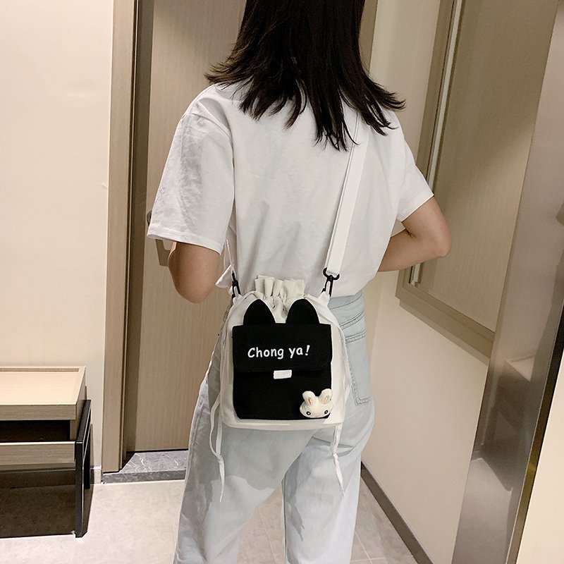 Cross border foreign trade canvas bucket bag women's bag Korean fashion sweet color contrast