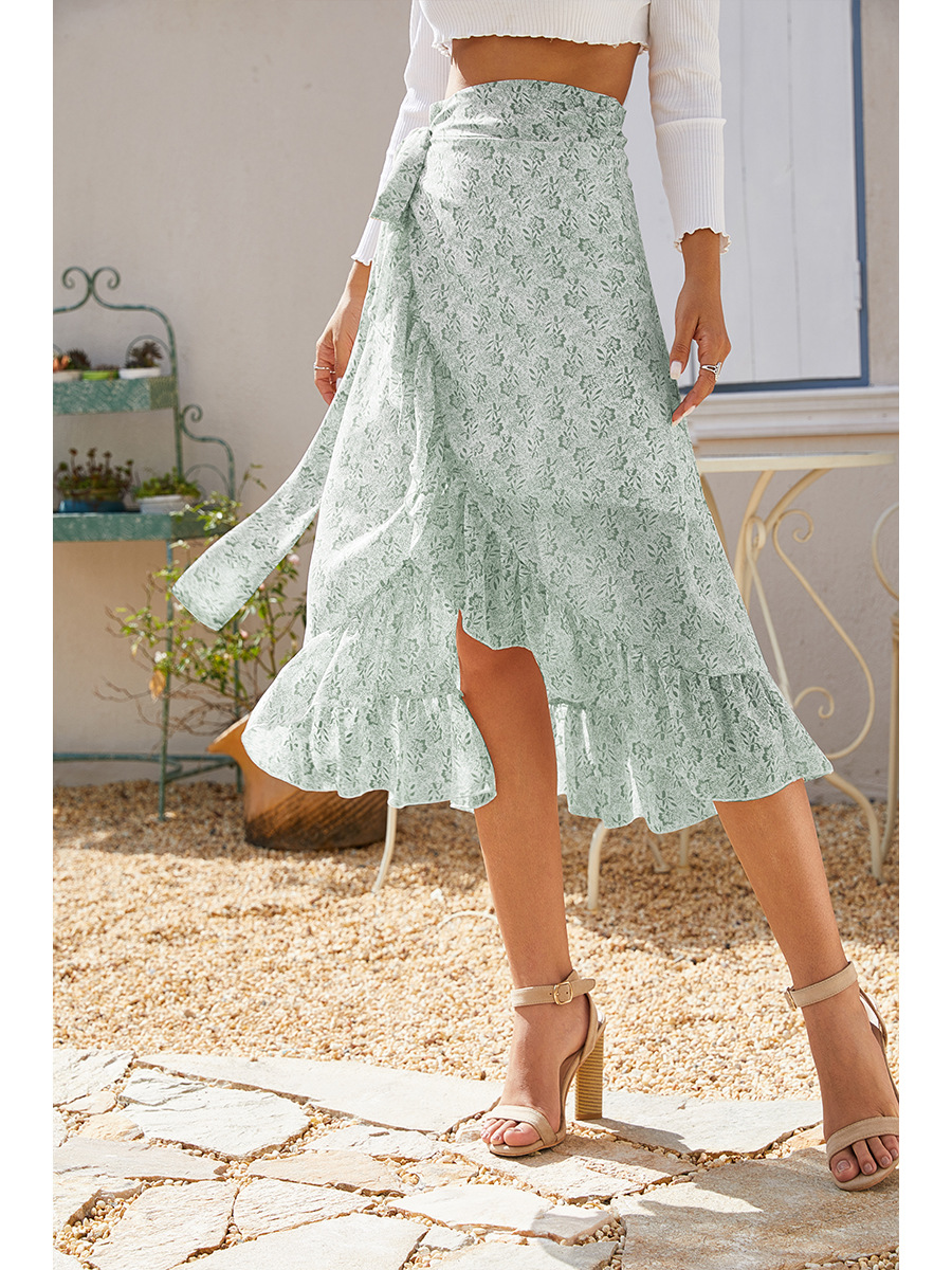 2021 summer irregular printing slashed floral chiffon skirts fashion women&apos;s bandage