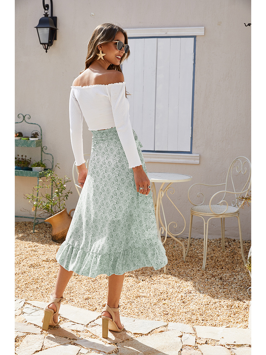 2021 summer irregular printing slashed floral chiffon skirts fashion women&apos;s bandage