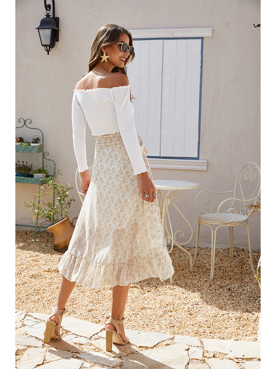 2021 summer irregular printing slashed floral chiffon skirts fashion women&apos;s bandage