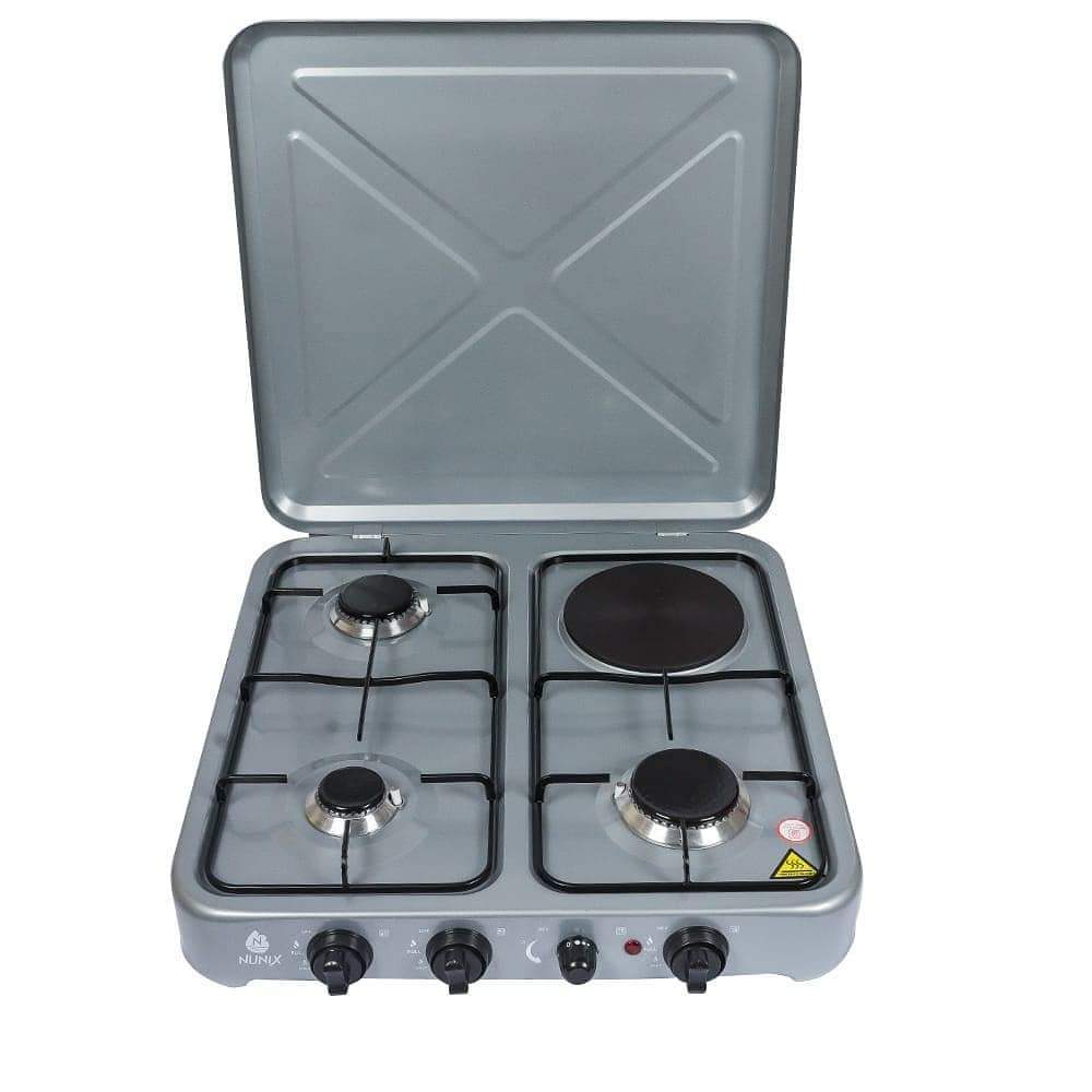 Nunix 3 Gas + 1 Electric Hot Plate Table Top Gas Cooker Burner Stove