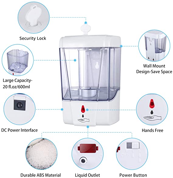 Adhesive wall mount Automatic soap/sanitizer dispenser.Batterly and electric powered.