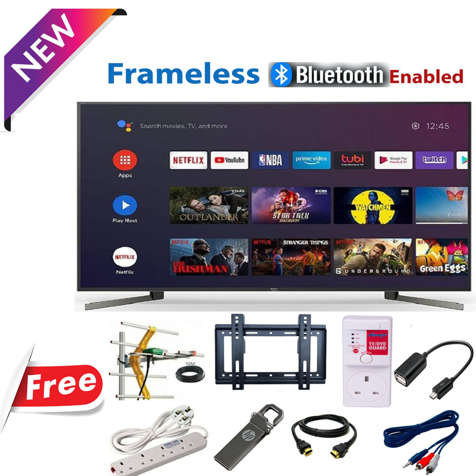 GLD 32" Inch,FRAMELESS SMART BLUETOOTH ENABLED-Android TV,NETFLIX+YOUTUBE-WIFI TELEVISION+FREE 8 GIFTS