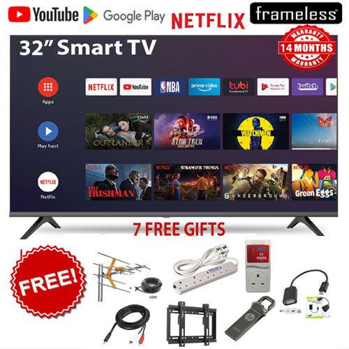 BLUETOOTH VITRON HTC3200S-32" Inch SMART Android TV ,FRAMELESS USB,HDMI,,NETFLIX,YOUTUBE+WI-FI TELEVISION+7 GIFTS+2 YEARS WARRANTY