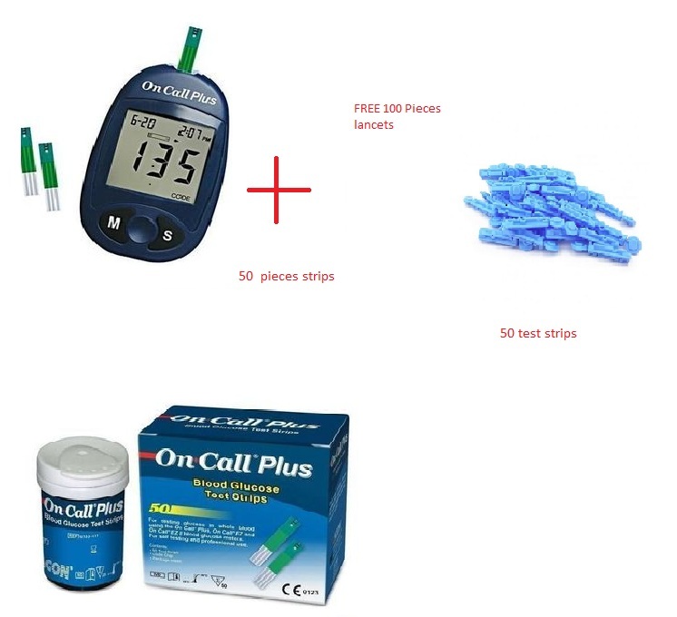 On Call Plus Plus Blood Glucose Meter In A Set With 50 Test Strips with free lancets