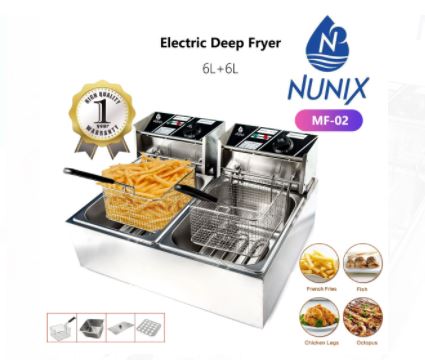 Nunix Double Commercial Electric Deep Fryer Stainless Steel Household Chips Frying Pan