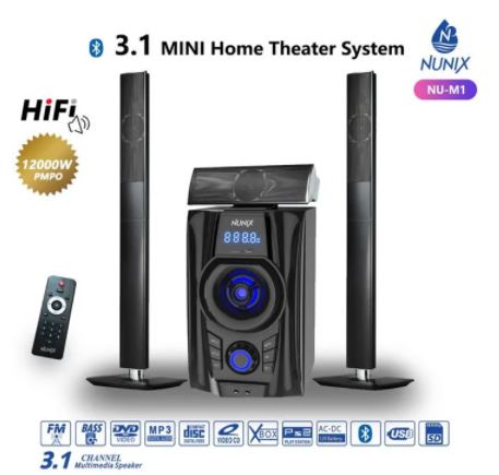 3.1 CH Nunix Bluetooth Multimedia Subwoofer Speaker System With Tall Boys black 12000 watts