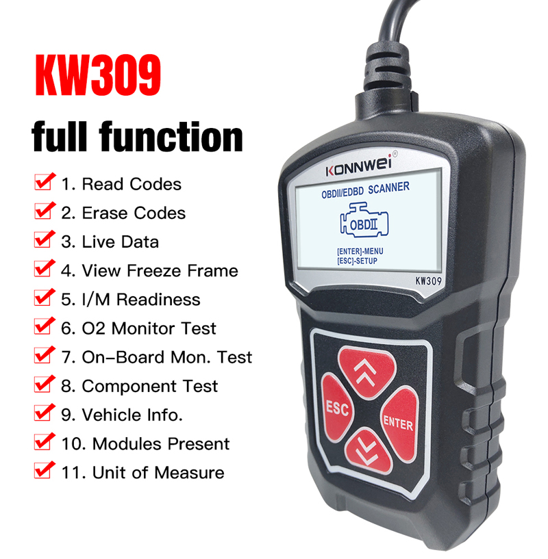 ouchuangbo Kw309 OBDII car diagnostic scanner tool OBDII / 2 code reader 7 languages