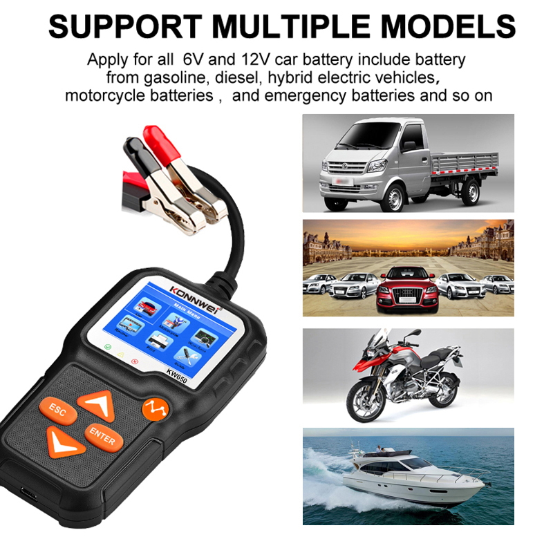 ouchuangbo KW650 6V / 12V analyzer Automobile motorcycle battery tester 100 to 2000 CCA