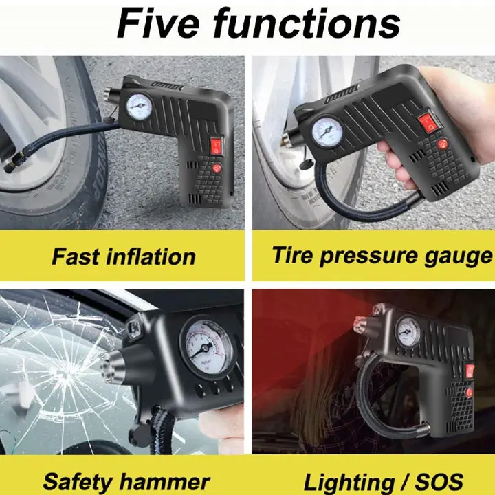 ouuchaungbo Multifunctional Car Tire Inflator Air Compressor 12V Electric Car Tire Air Pump Car Motorcycle Car Bike