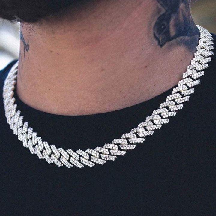 Luxury High Quality  Iced Out 15mm Miami Cuban Link Chain Necklace Bracelet Rhinestone Bling Hip Hop