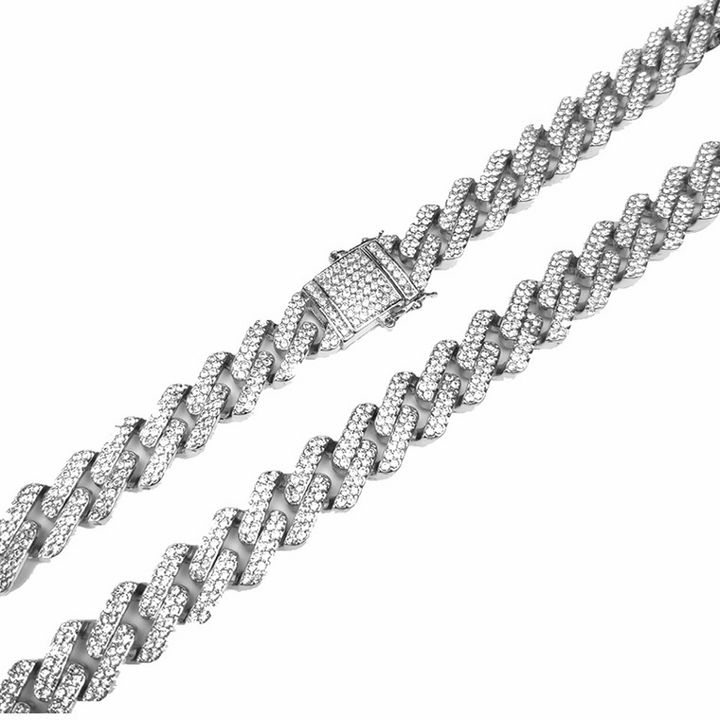 Luxury High Quality  Iced Out 15mm Miami Cuban Link Chain Necklace Bracelet Rhinestone Bling Hip Hop