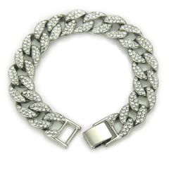 16mm Mens Hiphop Jewelry Crystal Rhinestone Women Cuban Link Chain Necklace Iced Out Bling Silver Silver 8 Inch Bracelet