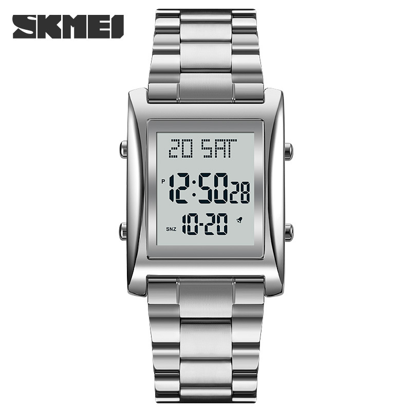 SKMEI Fashion Multifunctional Small Square Men's Watches Business Steel Band Electronic Watch Men