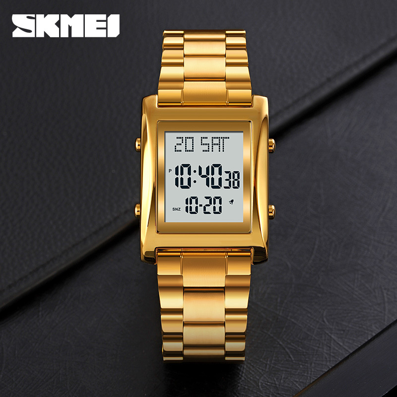 SKMEI Fashion Multifunctional Small Square Men's Watches Business Steel Band Electronic Watch Men