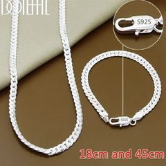 925 Sterling Silver 8/16/18/20/22/24 Inch 6mm Side Chain Necklace Bracelet For Woman Men Fashion Charm Wedding Jewelry One Set silver set