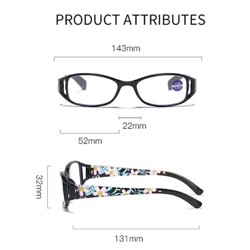 Anti-blue Light Reading Glasses  Folding Reading Glasses Women’s Eyeglasses With Frame Blue Light Blocking Presbyopia Eyeglasses Prescription Lense Women Elegant Printed Folding Eyeglasses Fashionable