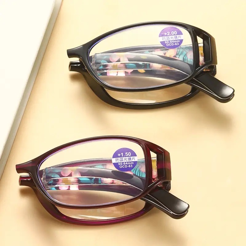 Anti-blue Light Reading Glasses  Folding Reading Glasses Women’s Eyeglasses With Frame Blue Light Blocking Presbyopia Eyeglasses Prescription Lense Women Elegant Printed Folding Eyeglasses Fashionable