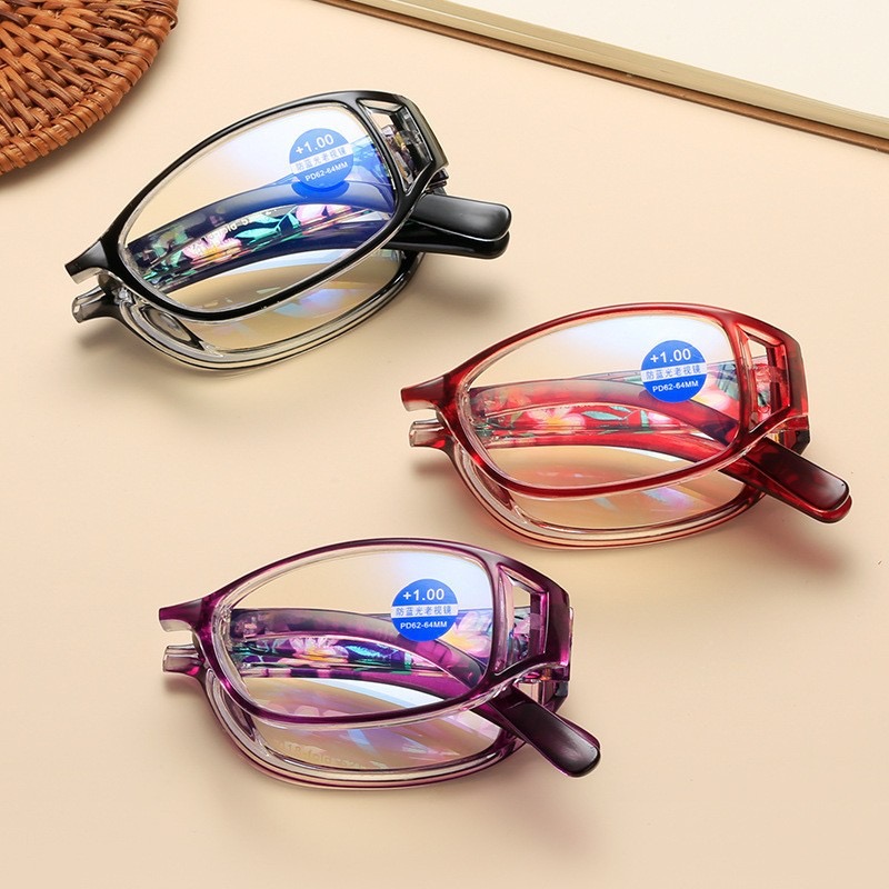 Anti-blue Light Reading Glasses  Folding Reading Glasses Women’s Eyeglasses With Frame Blue Light Blocking Presbyopia Eyeglasses Prescription Lense Women Elegant Printed Folding Eyeglasses Fashionable