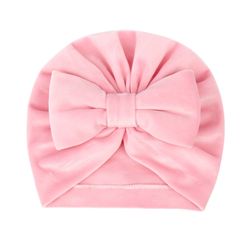 Baby Turban Hat Bowknot Soft Cotton Kids Baby Girl Hats Solid Color Newborn Cap New Baby Hat Cute Flower Baby Boy Girl Hat Soft Cotton Baby Turban Beanie Newborn Infant Baby Cap Ba Pink