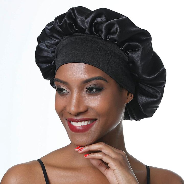 2PCS Set Women  Satin Headscarf Hat Sleeping BonnetCurly Hair Wrap Silk Cap Night Sleep Hair Caps Silky Bonnet Satin Adjust Head Cover Hat For Curly Springy Hair Styling Accessories B