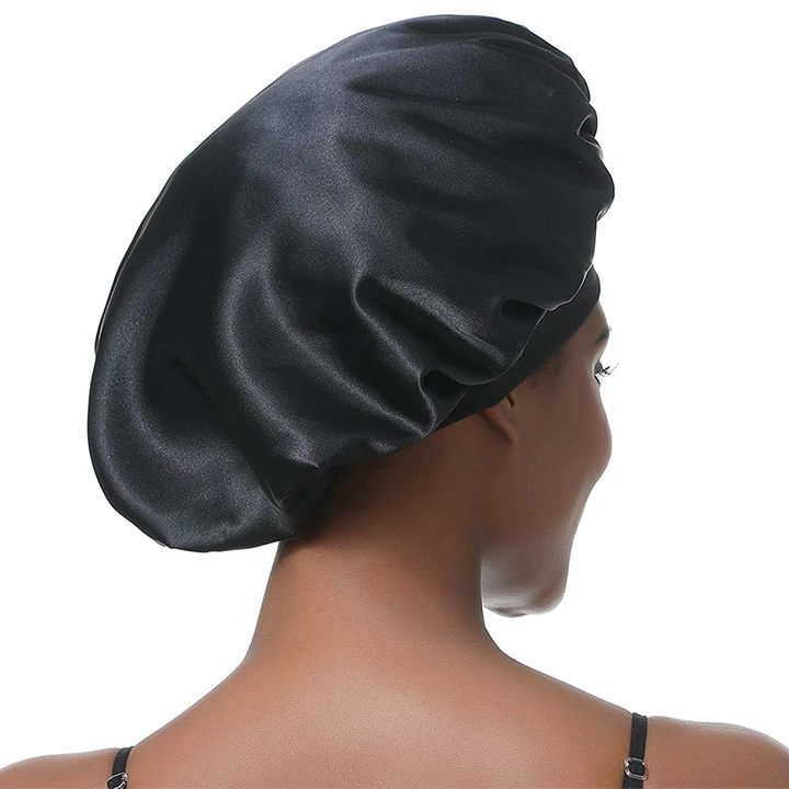 2PCS Set Women  Satin Headscarf Hat Sleeping BonnetCurly Hair Wrap Silk Cap Night Sleep Hair Caps Silky Bonnet Satin Adjust Head Cover Hat For Curly Springy Hair Styling Accessories B